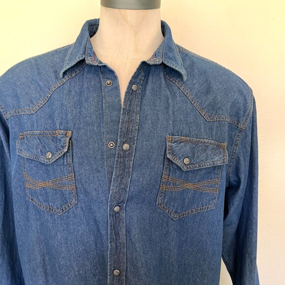 Blue Ranchwear - Denim Shirt - Gray Snap Front - Long Sleeve - Size XXL - Picture 6 of 10